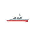 Navy battleship icon. Military ship with large-caliber artillery. Colored marine vehicle. Graphic design for sticker Royalty Free Stock Photo