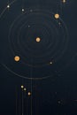Navy blue abstract art solar system. Gold geometric circles and lines. Minimalist design background.