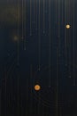 Navy blue abstract art solar system. Gold geometric circles and lines. Minimalist design background.