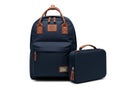 Navy blue backpack and lunch box set isolated on white background Royalty Free Stock Photo