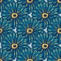Navy blue big sunflowers silhouettes seamless pattern. Creative abstract botanic print. Light blue background