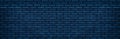 Navy blue brick wall wide texture. Dark block masonry large widescreen background. Gloomy indigo backdrop Royalty Free Stock Photo