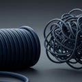 Navy blue cables or wires arranged on a smooth, dark surface. The left side features Royalty Free Stock Photo