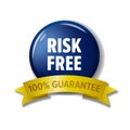 Navy blue circle label `Risk free - 100% Guarantee` Royalty Free Stock Photo