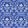 Retro cross-stitch vector seamless pattern with horses and flowers inspired by old German and Austrian style embroidery