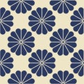 Navy Blue Geometric Flower Seamless Pattern on Neutral White background.