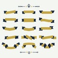 Navy blue and golden ribbon banners set layout Royalty Free Stock Photo