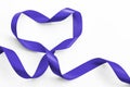 Navy blue heart ribbon isolated on white background clipping path, symbolic bow for Colorectal/ Colon cancer