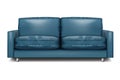 Navy blue modern sectional sofa. Contemporary couch with metal legs. Settee with cushions. Realistic vector illustration