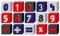 Navy Blue numbers from 0 to 9 with mathematical operations on blocks Royalty Free Stock Photo