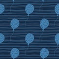 Navy blue palettes seamless balloon pattern. Stylized doodle holiday ornament with stripped background