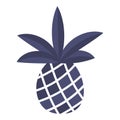 Navy blue pineapple with leaves in flat style isolated on white