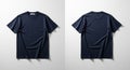 Navy Blue Plain T-Shirt Displayed Front and Back on White Background Royalty Free Stock Photo