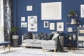 Navy blue room with gallery Royalty Free Stock Photo