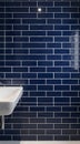 Navy blue subway tile bathroom wall with white ceramic sink for interior design and bathroom background Royalty Free Stock Photo