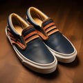 Navy Blue Vans Slip-on Sneaker With Leather Stripes