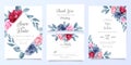 Navy blue wedding invitation card template set with floral frame and decoration. Elegant flowers save the date, invitation, Royalty Free Stock Photo