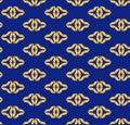 Navy blue and yellow geometric seamless pattern with triangular shapes, diamonds