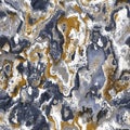 Navy blue yellow marbled seamless texture. Irregular color ink blotched paint effect background. Marble irregular swirl