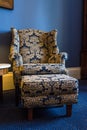 Navy Blue Yellow Paisley Texture Armchair Lounge Footrest Luxury