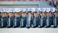 Navy contingent saluting during NDP 2012 Royalty Free Stock Photo