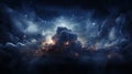 Navy Cosmic Cloud: Vivid Energy Explosions In Detailed Space Matte Painting