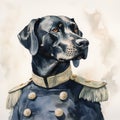 Navy Dog: Majestic Watercolor Portrait In Neoclassical Style