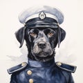 Navy Dog Watercolor Print On Custom Paper - Neoclassical Studio Portraiture