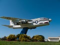 Navy fighter airplane near a base in California Royalty Free Stock Photo