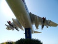 Navy fighter airplane near a base in California