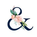 Navy Floral Alphabet - ampersand & with flowers bouquet composition