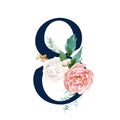 Navy Floral Number - digit 8 with flowers bouquet composition Royalty Free Stock Photo