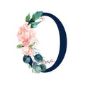 Navy Floral Number - digit 0 with flowers bouquet composition Royalty Free Stock Photo