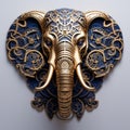 Navy And Gold Elephant: Ornate Art Nouveau Wall Sculpture