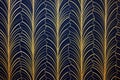 navy and gold leaf patterned wallpaper