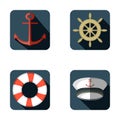 Navy icon set, flat design, vector illustration