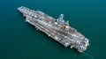 Navy Nuclear Aircraft carrier, Military navy ship carrier full loading fighter jet aircraft, Aerial view Royalty Free Stock Photo