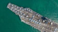 Navy Nuclear Aircraft carrier, Military navy ship carrier full loading fighter jet aircraft, Aerial view