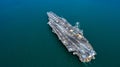 Navy Nuclear Aircraft carrier, Military navy ship carrier full loading fighter jet aircraft, Aerial view Royalty Free Stock Photo