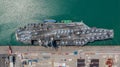 Navy Nuclear Aircraft carrier, Military navy ship carrier full loading fighter jet aircraft, Aerial view Royalty Free Stock Photo