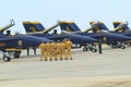 Navy pilots for Blue Angel jets prepare to board the jets