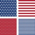 Navy and red stars and stripes, vector seamless patterns