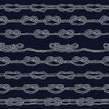 Navy rope and marine knots striped seamless pattern.