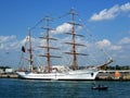 Navy Sailing Ship at Quayside. Royalty Free Stock Photo