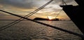 Navy ship mooring at Naval base with off shore ship behide