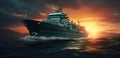 navy ship in the ocean on a sunset Royalty Free Stock Photo