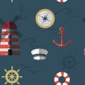 Navy vector seamless pattern in blue, white, red