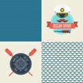 Navy vector seamless patterns set, scallop and