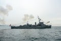 Navy warship gunning salute on sea in international fleet review