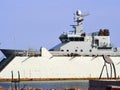Navy warship in a shipyard Royalty Free Stock Photo